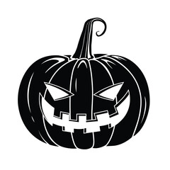 Vector Silhouette Style Scary Smiling Halloween pumpkin Isolated on white background Black and White  pumpkin line illustration with creepy  face expressions Happy Halloween Trick or Treat 