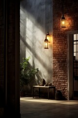 Vintage Modernity: A Cozy Room Illuminated by Soft Lighting - AI Generated