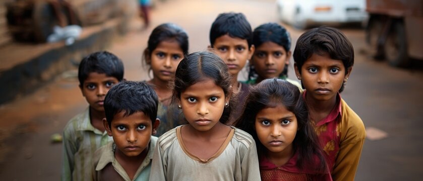 Hungry, starving, poor little children looking at the camera