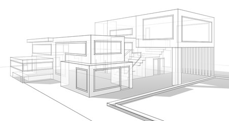 Fototapeta premium House building sketch 3d rendering
