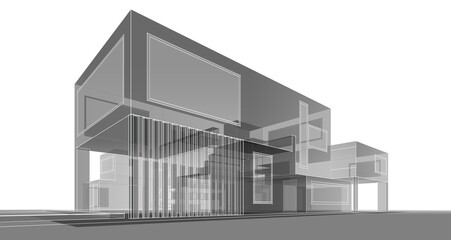 House building sketch 3d rendering