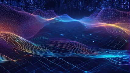 Obraz premium Cyber big data flow. Blockchain data fields. Network line connect stream