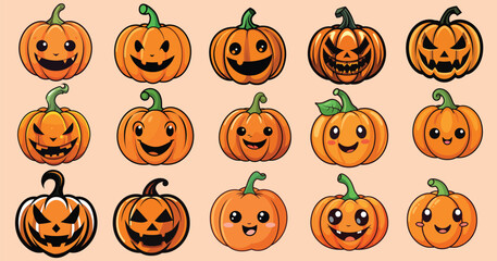 Pumpkins bundle for halloween, Graphic elements for halloween season, Set of pumpkins with funny and scary pumpkins