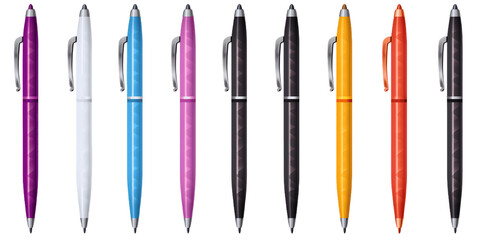 Set of pens isolated on transparent background