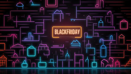 vector modern black friday sale background with neon shop elements