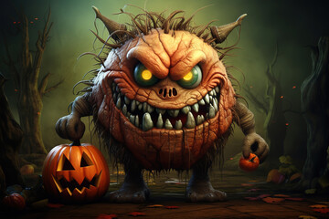 Cartoon halloween monster, fun character, generative ai