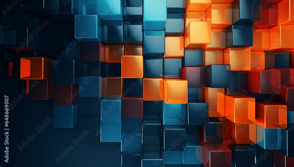 Poster design block cube abstraction graphic box background blue geometric square shape
