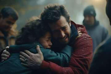 Fototapeta premium A heartwarming video montage featuring acts of kindness and compassion towards those struggling with mental health challenges. Concept of empathy and solidarity. Generative Ai.