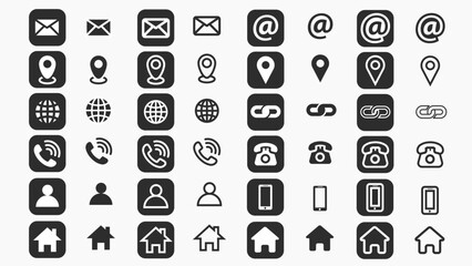 Business Icon for Company Set in Different Style Vector Flat Design. Name, phone, mobile, place, location, mail, website and message card sign.