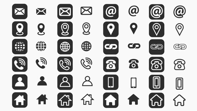 Business Icon for Company Set in Different Style Vector Flat Design. Name, phone, mobile, place, location, mail, website and message card sign.