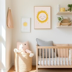 Nursery with Crib and Basket - Cozy and Safe Space for Your Baby, inspiration, ideas - obrazy, fototapety, plakaty