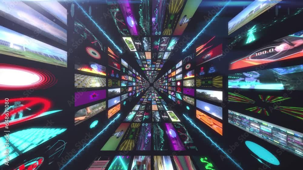 Wall mural streaming bundle service showing how many videos with different genre is in database. modern tunnel 