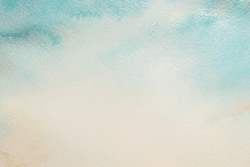 Fototapeta na wymiar Ink and watercolor smoke flow stain blot on paper grain texture background. Beige blue pastel color.