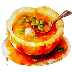 Watercolor Pumpkin Soup with transparent Background.