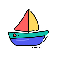 Children's colored boat. Icon. Vector illustration on a white background.