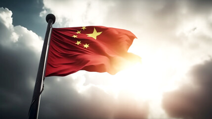 china national flag waving on beautiful sky