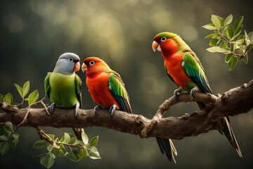 love birds sitting on the tree branch  - Powered by Adobe
