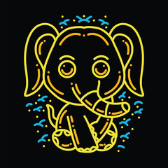 Premium Monoline Colorful Cute Elephant Vector Graphic Design illustration Vintage style Emblem Symbol and Icon