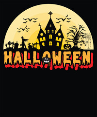 Halloween background with house t-shirt design