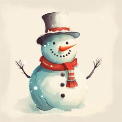 Snowman retro style white background high quality ai generated image