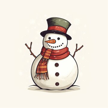 Snowman retro style white background high quality ai generated image