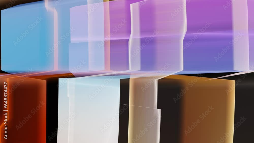 Poster animation of abstract colorful geometric background with light and glitch in 3d rendering.