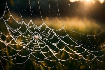 spider web in the morning with dew drops