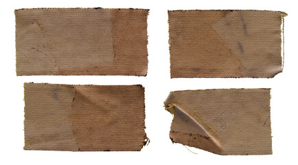 set of four bright and wrinkled fabric or cloth sticker, png asset.