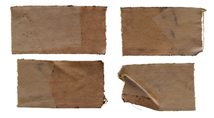 set of four bright and wrinkled fabric or cloth sticker, png asset.