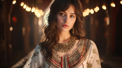 Indian Cultural and ethnic fashion with embroidery and jewelry