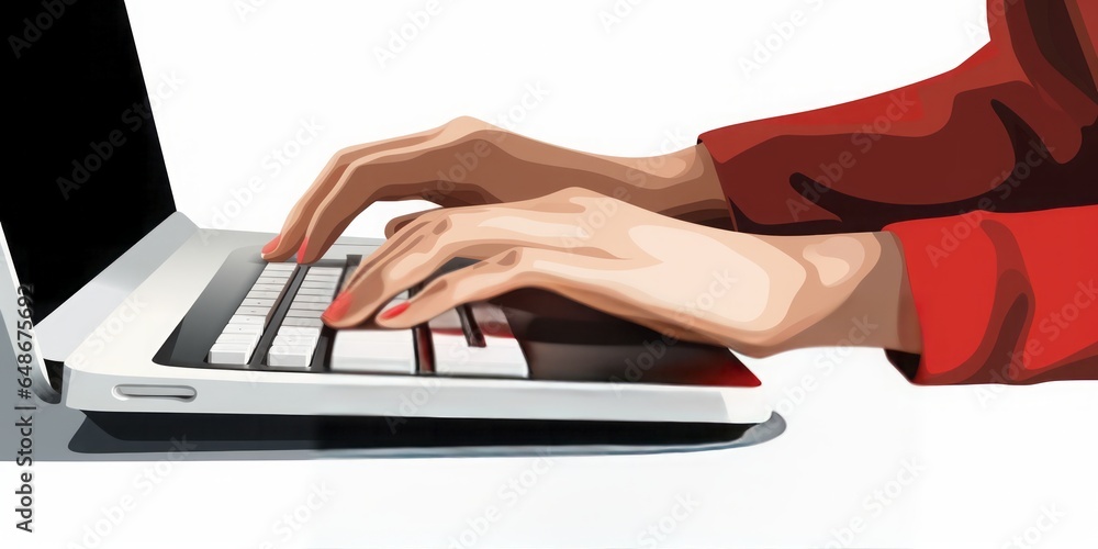 Poster Balancing Work and Life in a Home Office: A Lady Typing on a Streamlined Computer Keyboard, Embracing Modern Efficiency and Remote Work Flexibility