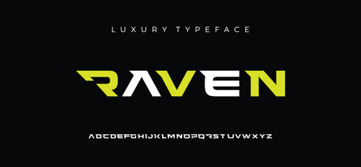 Raven Minimal font creative modern alphabet. Typography with dot regular and number. minimalist style fonts set. vector illustration - obrazy, fototapety, plakaty