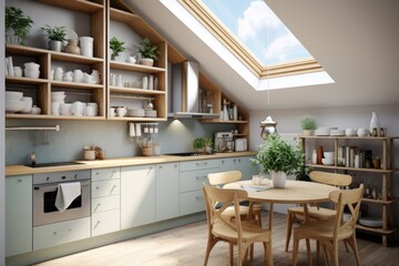 Small white kitchen with dining table