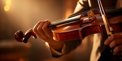  Close-Up of a Person Holding and Playing a Violin, Showcasing Musical Artistry and the Expressive...