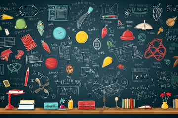 Back to School A Chalkboard Background Enlivened with Educational Icons and Symbols, Setting the Stage for a New Academic Adventure