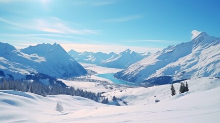 Excellent snow capped all encompassing see snow capped mountains European excellent winter mountains in Alps Slant for cross nation skiers in scene