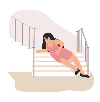 pregnant woman falls down stairs.