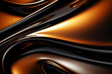 A smooth and shiny metallic surface with golden hue and curved lines on a black background