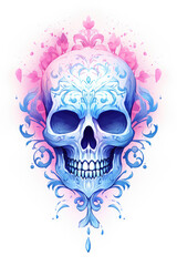 Pastel pink and blue skull Halloween isolated on a white background