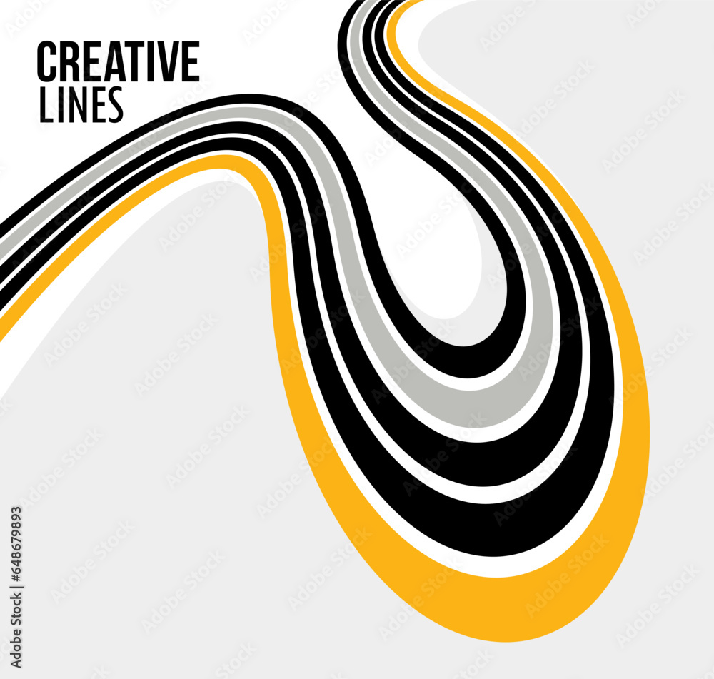 Poster 3d lines in motion vector abstract background, creative and dimensional curved stripes dynamic compo
