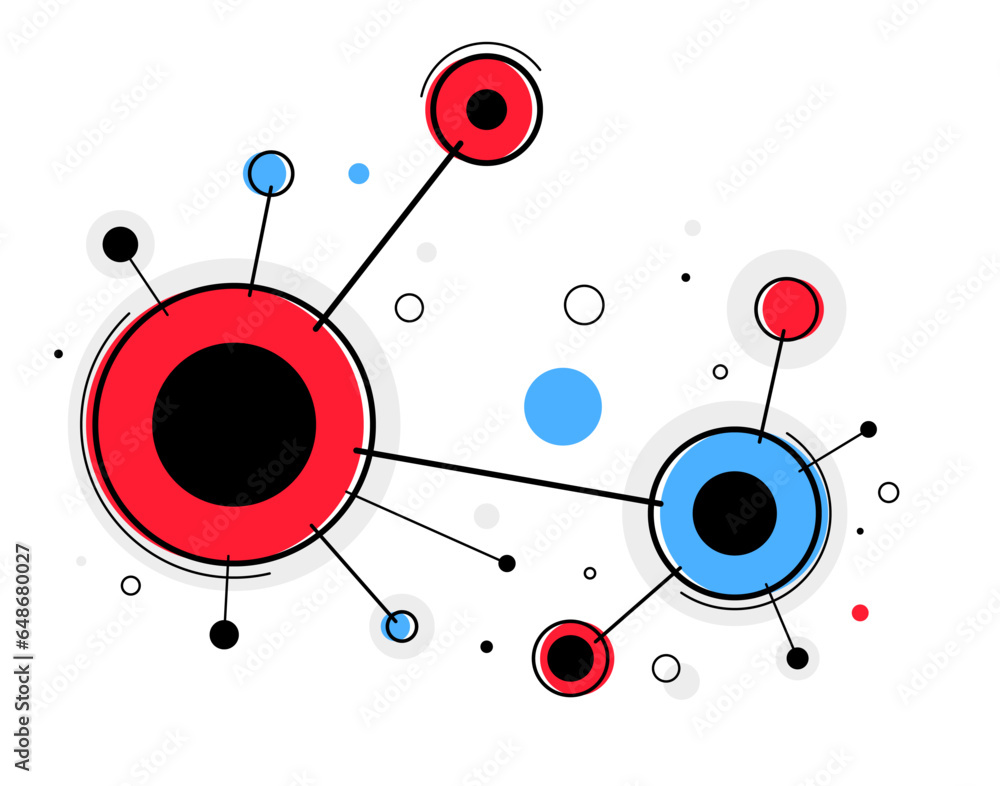 Poster abstract vector technology theme background with connected circles, geometric design linear connecti