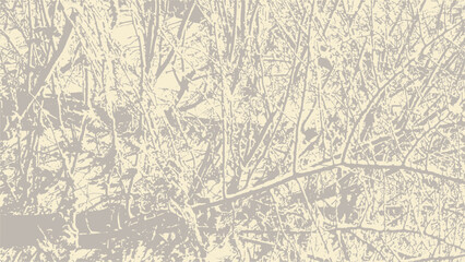 Vector abstract dirty grunge background with tree branches chaotic tangled in winter with snow on it.