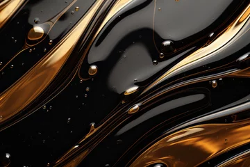 Foto op Canvas Black and gold swirls of liquid-like substance on a black background © Suplim