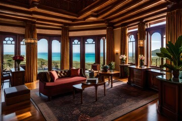 Naklejka premium luxury hotel view at the time of bright morning. AI Generative 