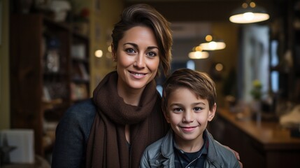 Fototapeta premium Mother and son pose together