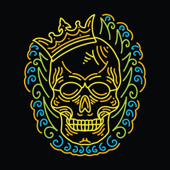 Colorful Monoline Skull King Vector Graphic Design illustration Emblem