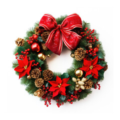 Fototapeta na wymiar Holiday Christmas Wreath on a White Background