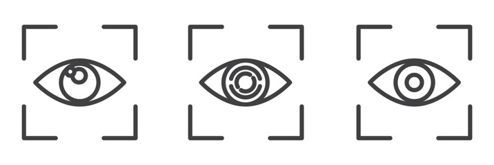 Eye scan icons, Secure identity verification systems icon vector set in thin line style, Vector set of biometric line icons. Eye scaning icon, 