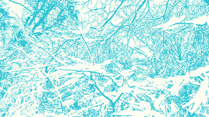 Vector abstract dirty grunge background with tree branches chaotic tangled in winter with snow on it.