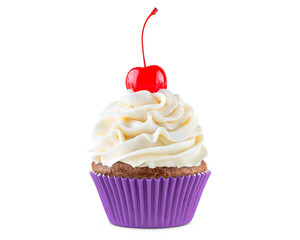 Cupcake. Birthday cupcake with cherry on top. Happy Birthday. Tasty baking cupcakes, cake or muffin...